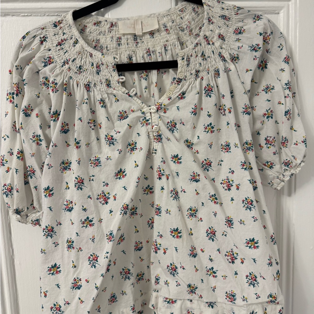 THE GREAT. White Floral Blouse